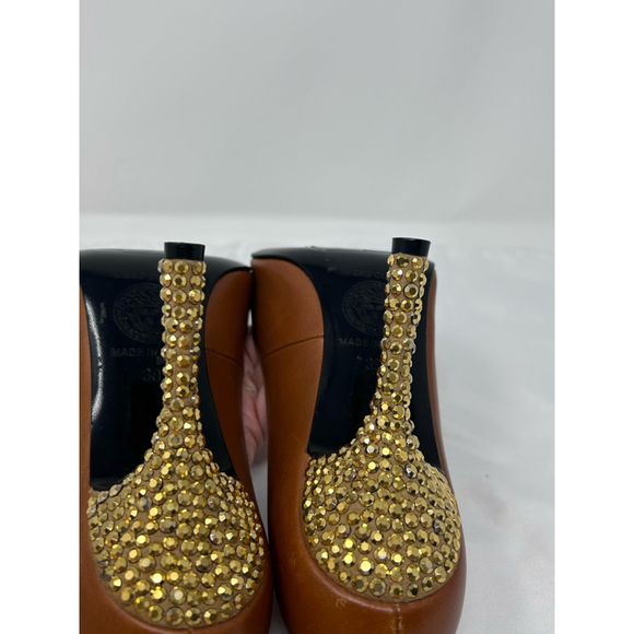 Gianni Versace 90's Pointed Toe Brown Leather Pump Jeweled Stiletto, 39 - Picture 10 of 11